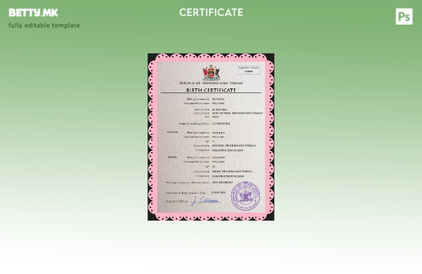 модерен стил, шаблон за ПСД од извод од матична книга на родените во Тринидад и 